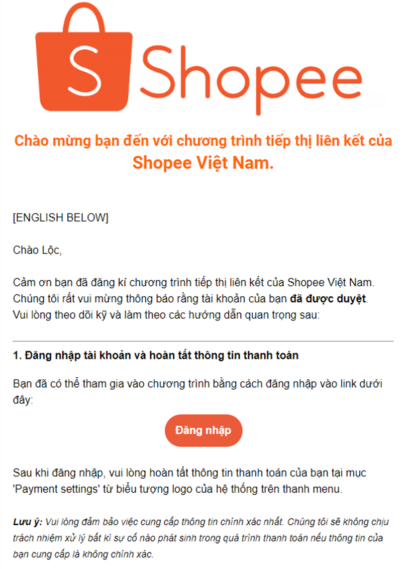 Nhận thông báo gửi về tài khoản Email